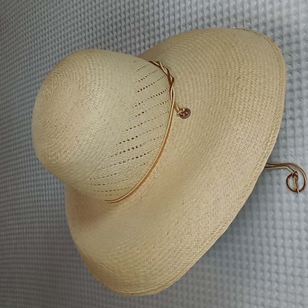 S.F Green San Francisco Tan Natural Straw Snap Brim Hat With Leather Cord Strap - Picture 2 of 13